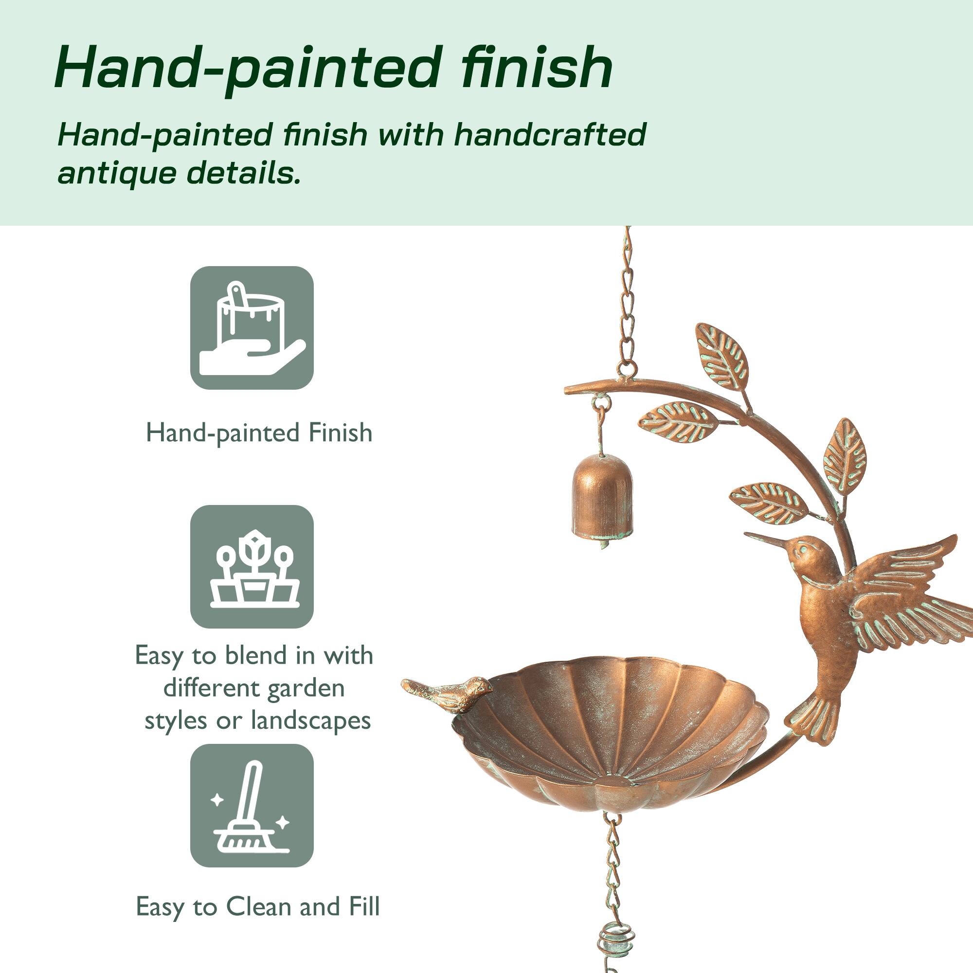 Glitzhome® 25" Faux Copper Patina Finish Hummingbird Hanging Bird Feeder